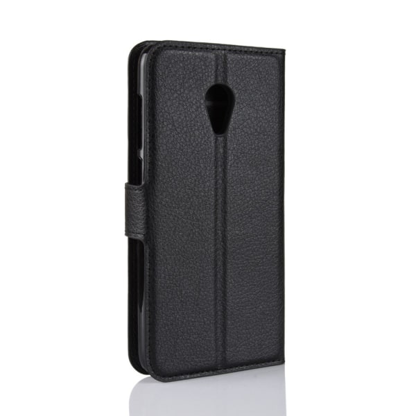 Litchi Texture Wallet Stand Flip Case til Alcatel 1X - Sort Black