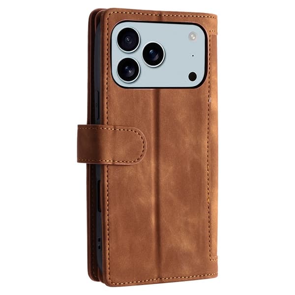 Til iPhone 17 Pro Max Etui med Lynlåslomme og 9 Kortlommer Brown