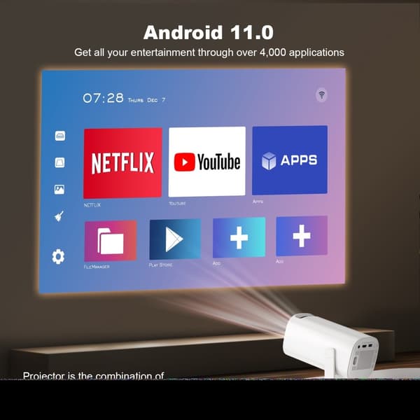 4K - projektor Dual WiFi Bluetooth HD Video LED - projektor til hjemmebiograf White