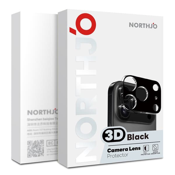 NORTHJO 2 stk. Kameralinsebeskytter til iPhone Duo Black