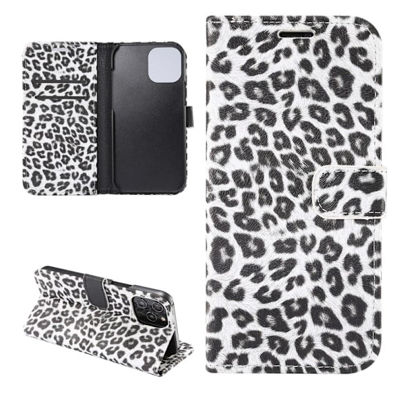 Leopardmønster tegnebogsovertræk til iPhone 12/12 Pro White