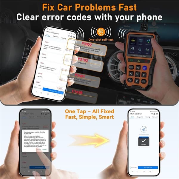 OBD2-diagnoseskanner for bil med Bluetooth, sanntidsdata og batteritester Black