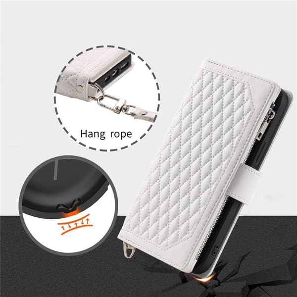 Til Samsung Galaxy S26+ 5G Zipper Wallet Case Rhombus Telefoncover White