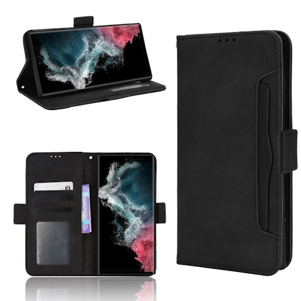 Samsung Galaxy S22 Ultra 5G puhelimen lompakkoteline suojakotelo - musta Black