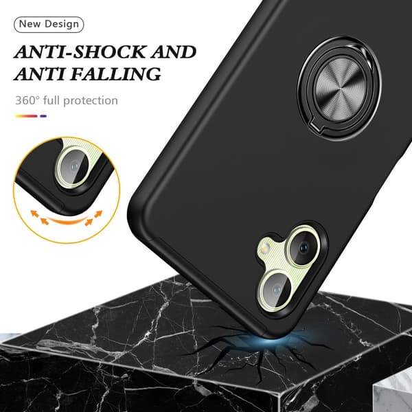 Til Samsung Galaxy A06 4G Hybrid Cover med Roterbar Ringholder Black