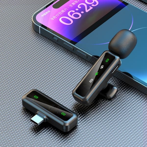 Trådløs Lavalier Mikrofon Støyreduksjon 1 sender + 1 mottaker - USB-C-kontakt Black