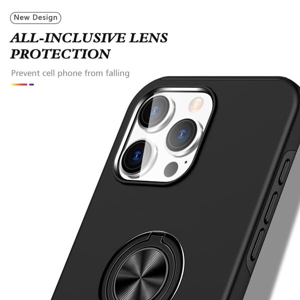 Til iPhone 16 Pro Max Fingerring Kickstand Hybrid Taske - Sort Black