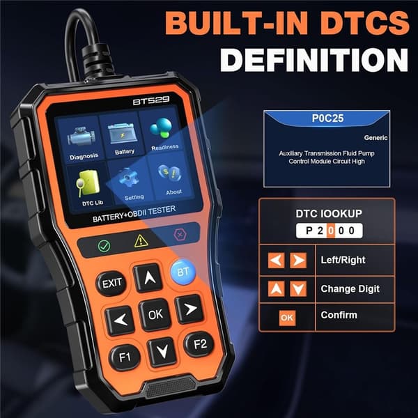 Bluetooth-tester for bilbatteri og OBDII-feilkodeleser med 2,8-tommers IPS-skjerm Black