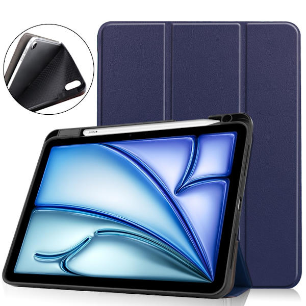 iPad Air 11 (2024) Kolminkertainen Teline Tabletin Suojakuori Kynäpidikkeellä Dark blue