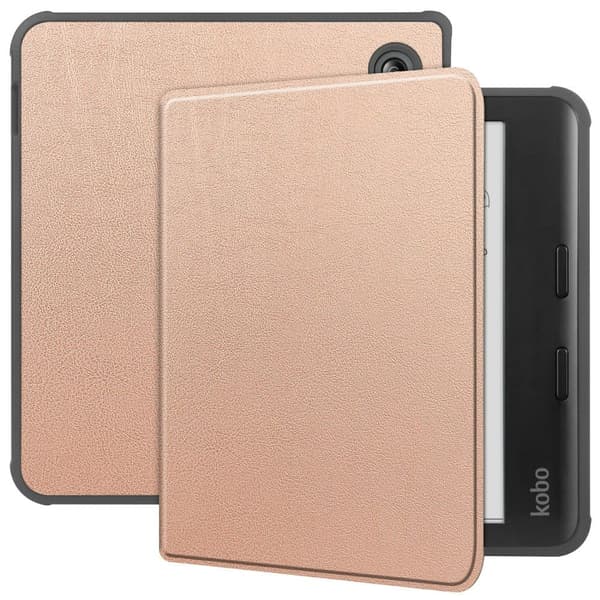 For Kobo Libra Colour Etui PU Læder + TPU E - Reader Cover Pink gold