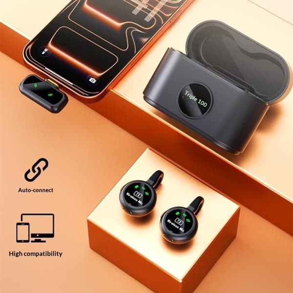 Lavalier-mikrofon opladningsetui USB-C lav latenstid 2 mikrofoner + 1 modtager Black