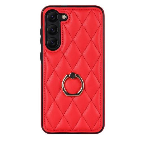 Samsung Galaxy S23 Rhombus Grid Mønsterveske Fingerring - Rød Red