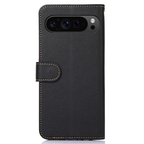 KHAZNEH För Google Pixel 9 Pro XL Plånboksskal Litchi-textur Telefonskal Svart