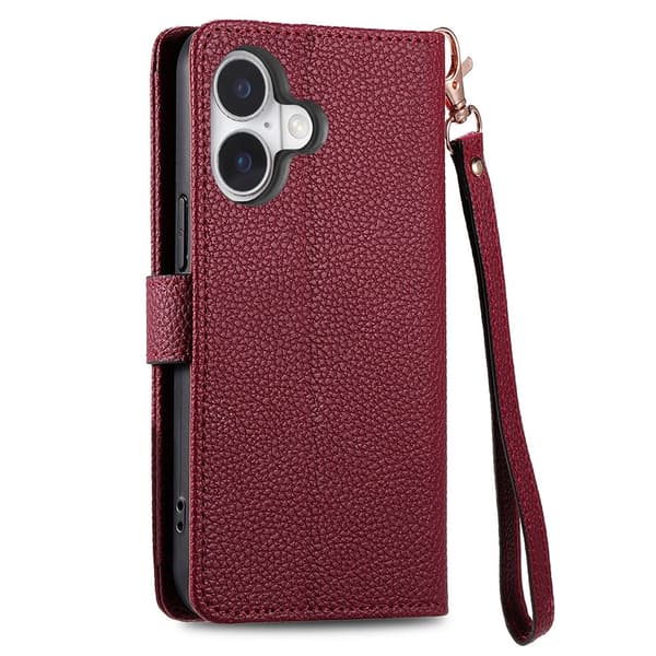 For iPhone 17 Deksel RFID-blokkering Glidelåslomme Lommebokdeksel med Stropp Red