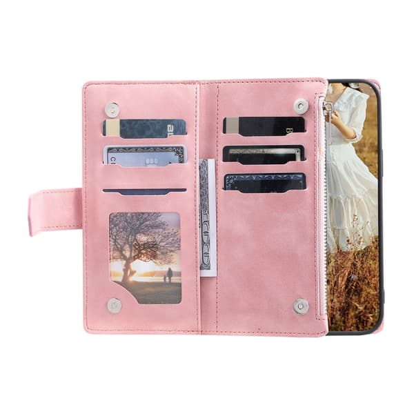 För Google Pixel 10 Pro / 10 / 9 Pro / 9 Zipper Wallet Case Rhombus Telefonfodral Rosa guld