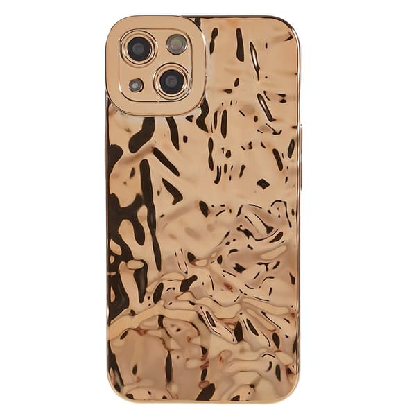 TPU-etui for iPhone 15 med elektroplettering, rynket og ujevn overflate Gold