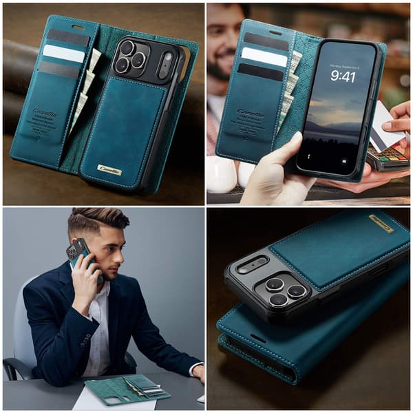CASEME Til iPhone 17 Pro Max Lommebokdeksel Magnetisk Avtakbar RFID Beskyttelse Green