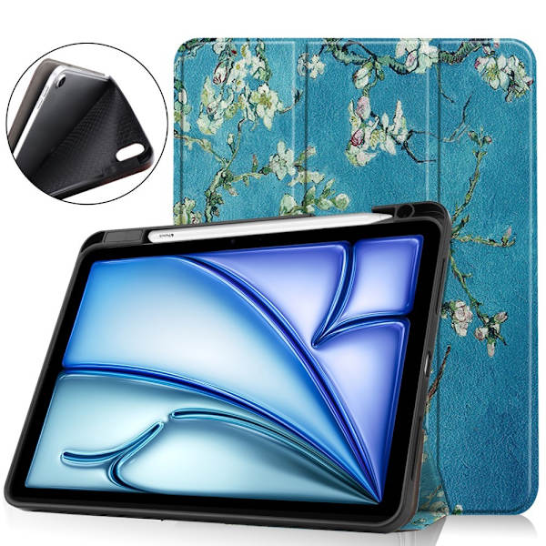 iPad Air 11 (2024) Kolminkertainen Teline Tabletin Suojakuori Kynäpidikkeellä - Blossom Multicolor