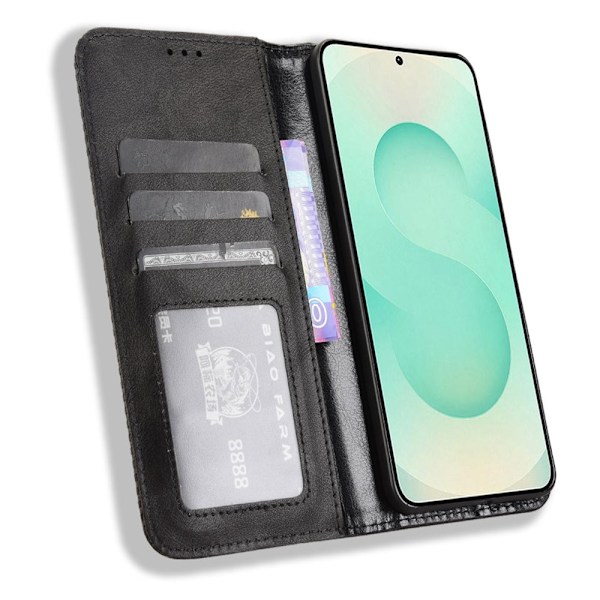 Til Samsung Galaxy S25 Edge Stand Phone Case Fuld Protection Pung Cover - Sort Black
