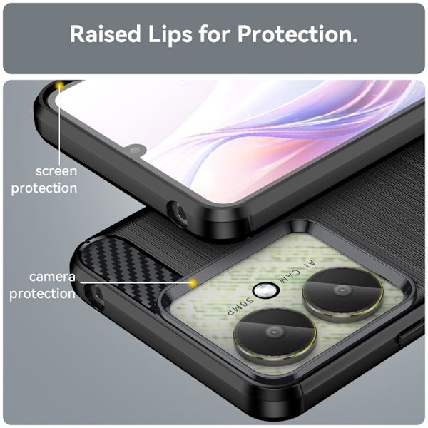Til Xiaomi Redmi 13C Carbon fiber tekstur Cover Back - Sort Black