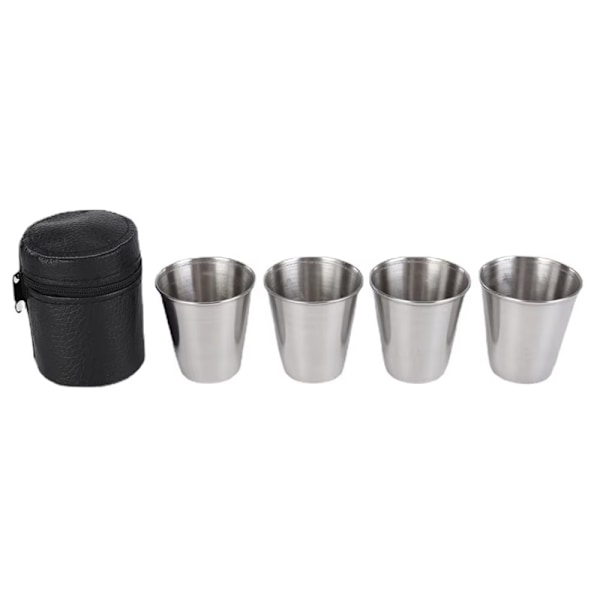 Rustfrit stål Shot Glas Snaps Glassæt 4 STK med etui til camping/picnic Silver