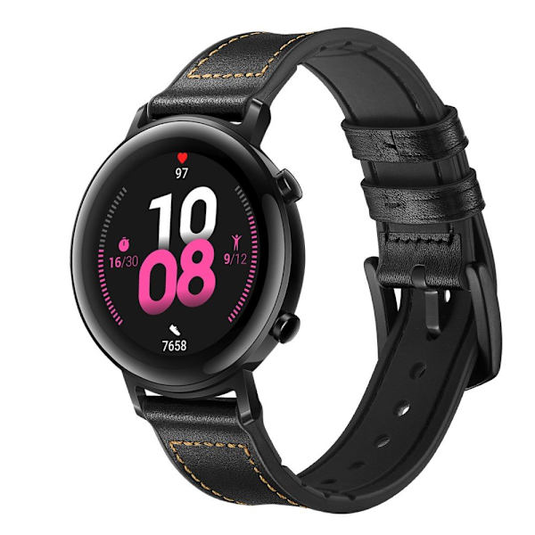 Läder + Silikon Rem för Huawei Watch GT2 42mm - Svart Svart