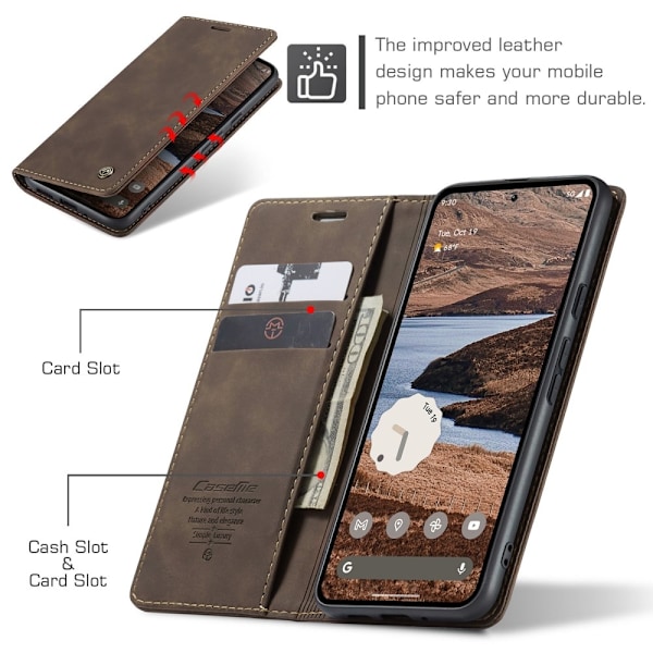 CASEME För Google Pixel 9 Pro XL Fodral Stativ Telefonfodral Brun