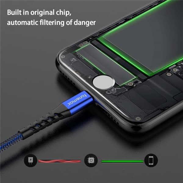 FONEMAX MFi-certifierad 2 m USB till Lightning-datakabel 3A snabbladdning Svart