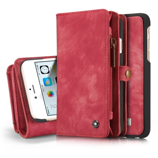 CASEME iPhone 6s 6 Plus Retro Split läder plånboksfodral Röd Röd