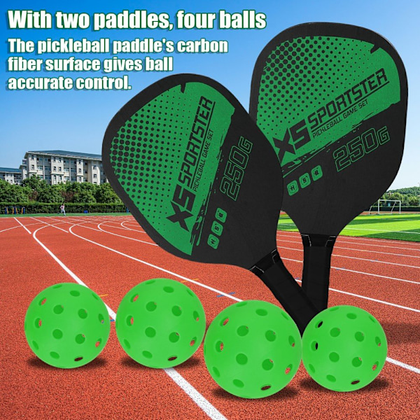 Pickle Ball Racket Set Paddle Kit 2 racketar 4 Pickle Bollar Grön