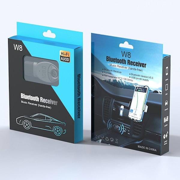 W8 Auton Äänensovitin Bluetooth-vastaanotin FM-lähetin teleskooppisella kaapelilla Black