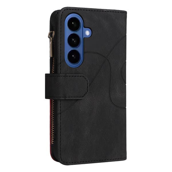 Til Samsung Galaxy S26 Lommebokdeksel med Glidelås og Håndleddsrem Stativ Black