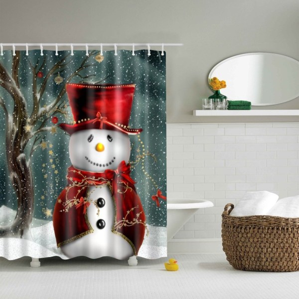Badeforhæng Juleboligindretning - Snemand i hat Red