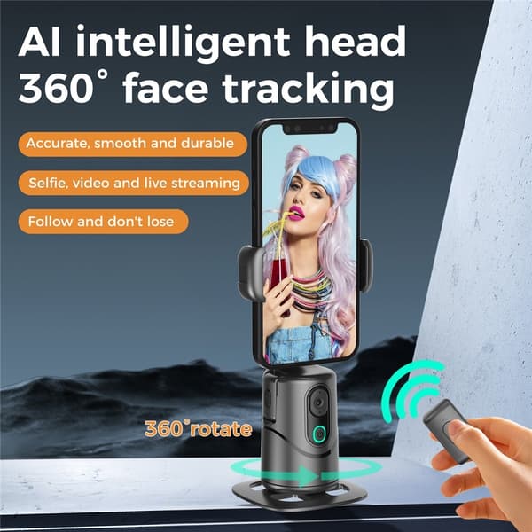 Geststyrd AI Intelligent Auto Tracking Telefongimbal Bluetooth fjärrkontroll Svart