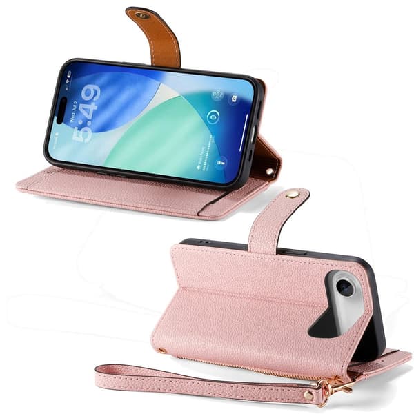 For iPhone Air Skal RFID-blockering Dragkedjeficka Plånboksfodral med Rem - Rosa Rosa