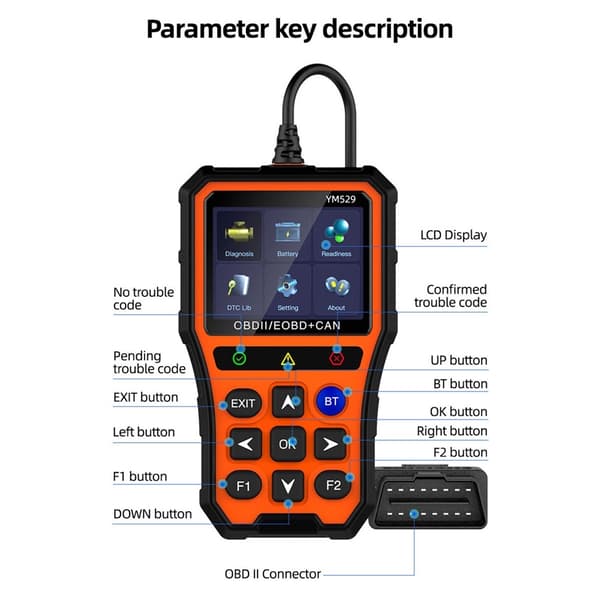 OBD2-diagnoseskanner for bil med Bluetooth, sanntidsdata og batteritester Black