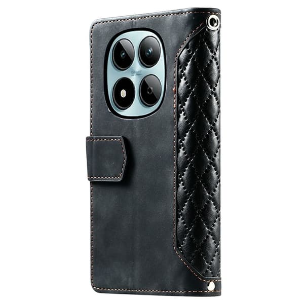 För Xiaomi Redmi Note 15 Pro 5G Zipper Wallet Case Rhombus Stitching Line Telefonfodral Svart