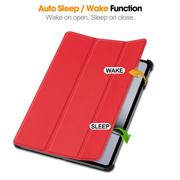Til OnePlus Pad 2 Tri - fold Stand Wake/Sleep Cover Tabletetui Red