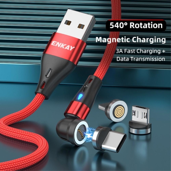 1m 3A laddningskabel 3-i-1 magnetisk USB till Lightning / Type-C Svart