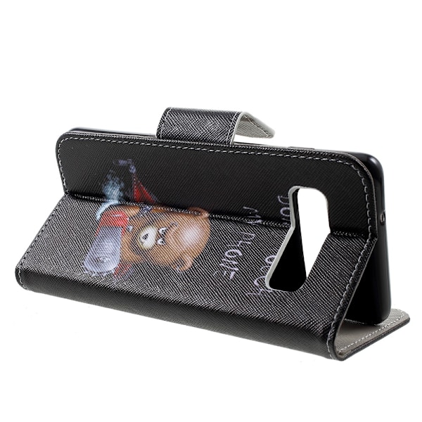 Ristikuvioitu Kuviollinen Lompakkokotelo Samsung Galaxy S10 - Angry Bear ja varoitussanat Black