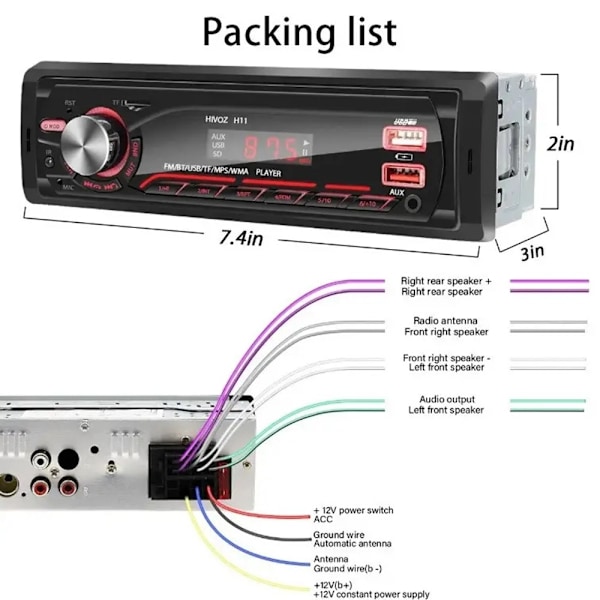 Bilstereo MP3-afspiller Bluetooth FM-radio Bilstereosystem TF-kort U Disk Black