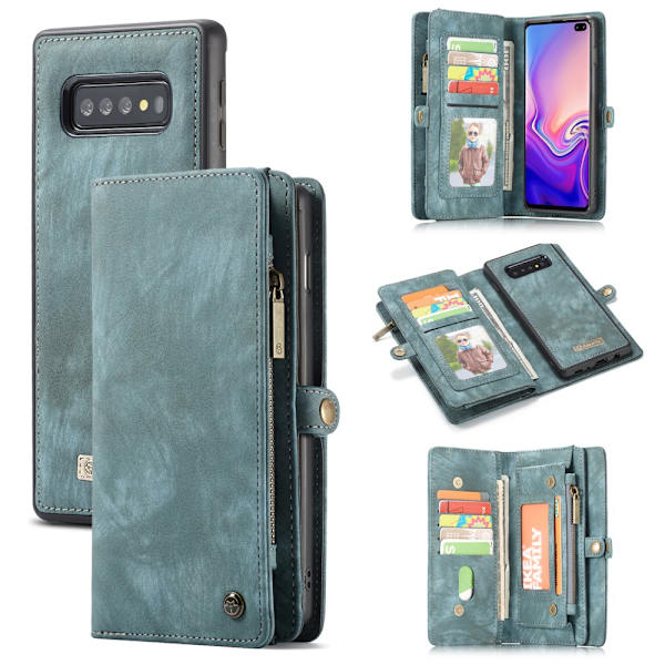 CASEME Samsung Galaxy S10+ Retro läder plånboksfodral - Blå Blå