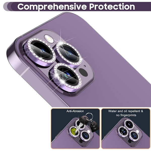 Til iPhone 16 Pro 16 Pro Max kameralinse beskytter Hærdet glas+metalring - Lilla Purple