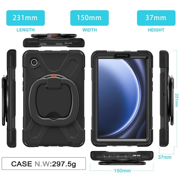 Samsung Galaxy Tab A9 Kuori PC+Silikoni Tablettisuojus Black