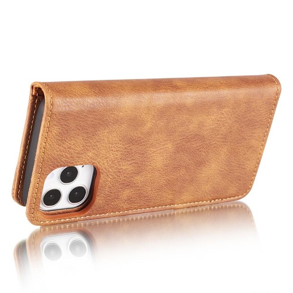 DG.MING For iPhone 13 Pro Stylish Wallet Case - Brown Brown