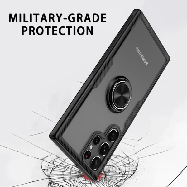 Samsung Galaxy S22 Ultra Fingerring Kickstand Hybrid Taske - Sor Black