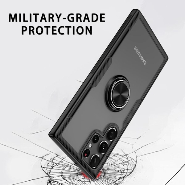 Samsung Galaxy S22 Ultra Fingerring Kickstand Hybrid Taske - Sort Black