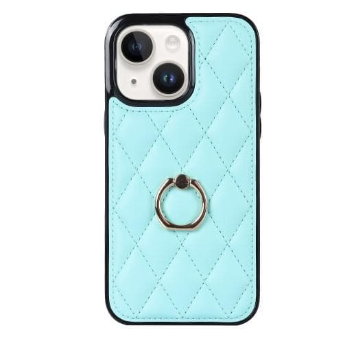 iPhone 14 Rhombus Grid Mönster Skal FingerRing - Sky Blue Ljusblå