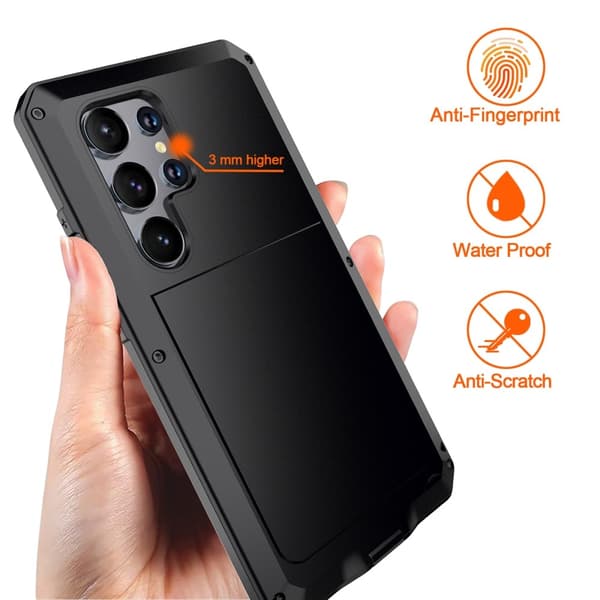 Samsung Galaxy S24 Ultra Case Panserbeskyttelse Case Shell + hærdet glas Black