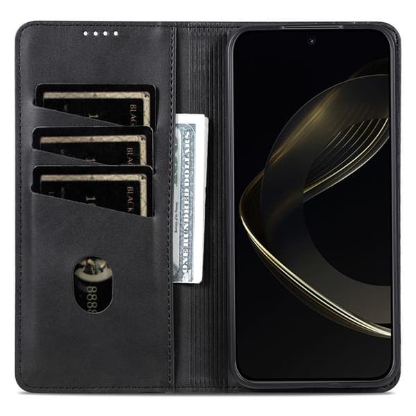 AZNS For Honor Magic7 Pro 5G Case Cowhide Texture PU Leather Wallet Phone Cover Black